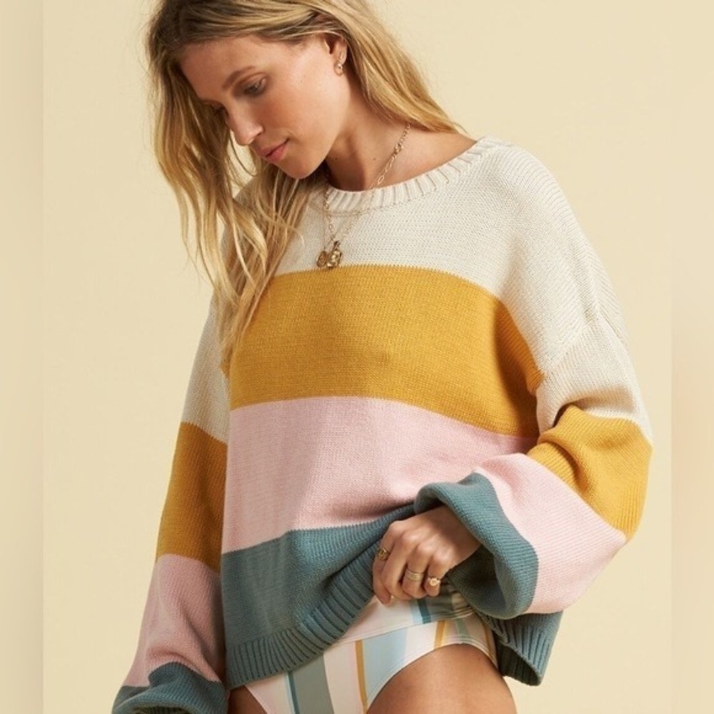 Billabong x Salty Blonde Day Drifter Striped Pullover Sweater Wom Sz S Oversized - Picture 2 of 8